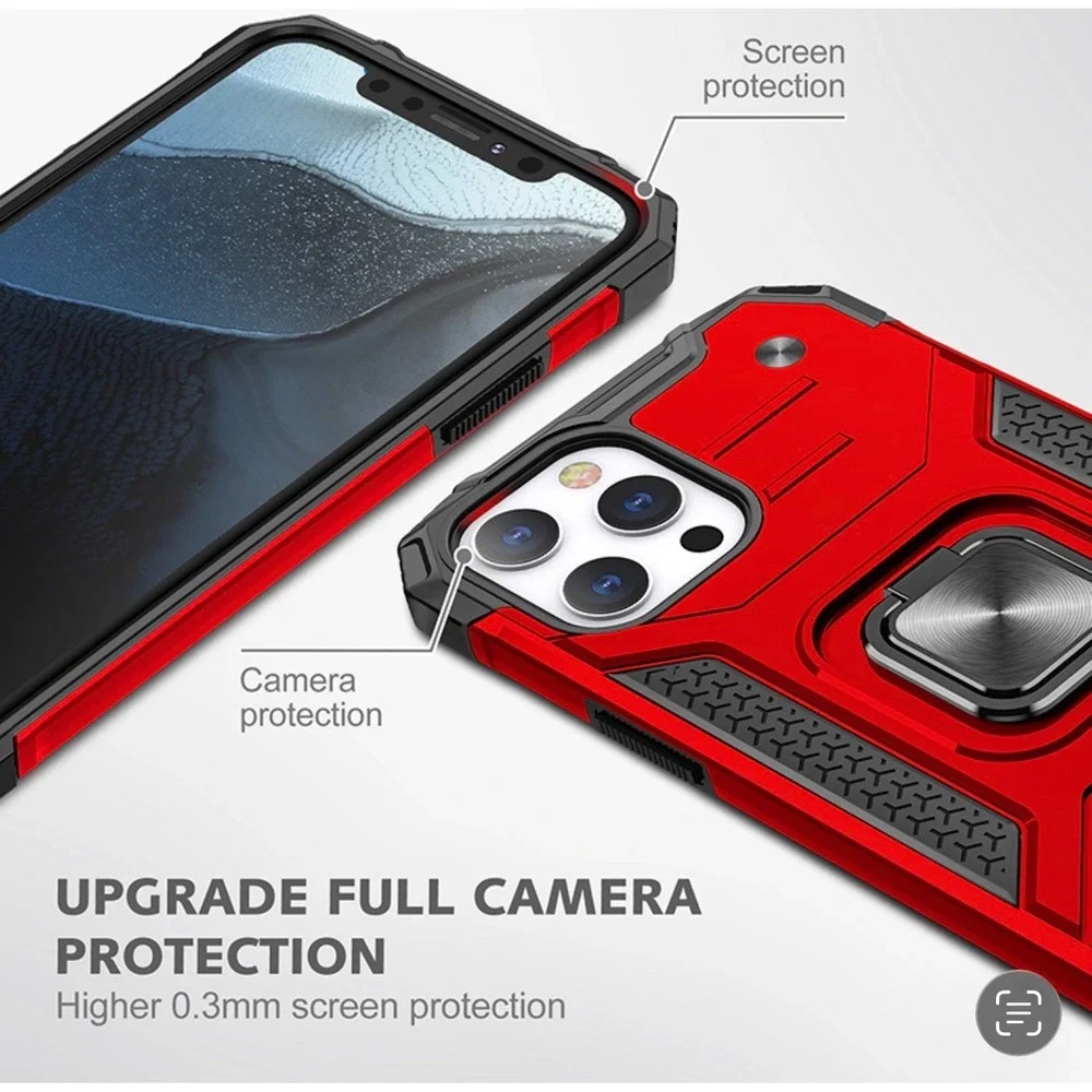 iPhone 13 Pro Max Case Red Rugged Heavy Duty Magnetic Ring Kickstand Shockproof